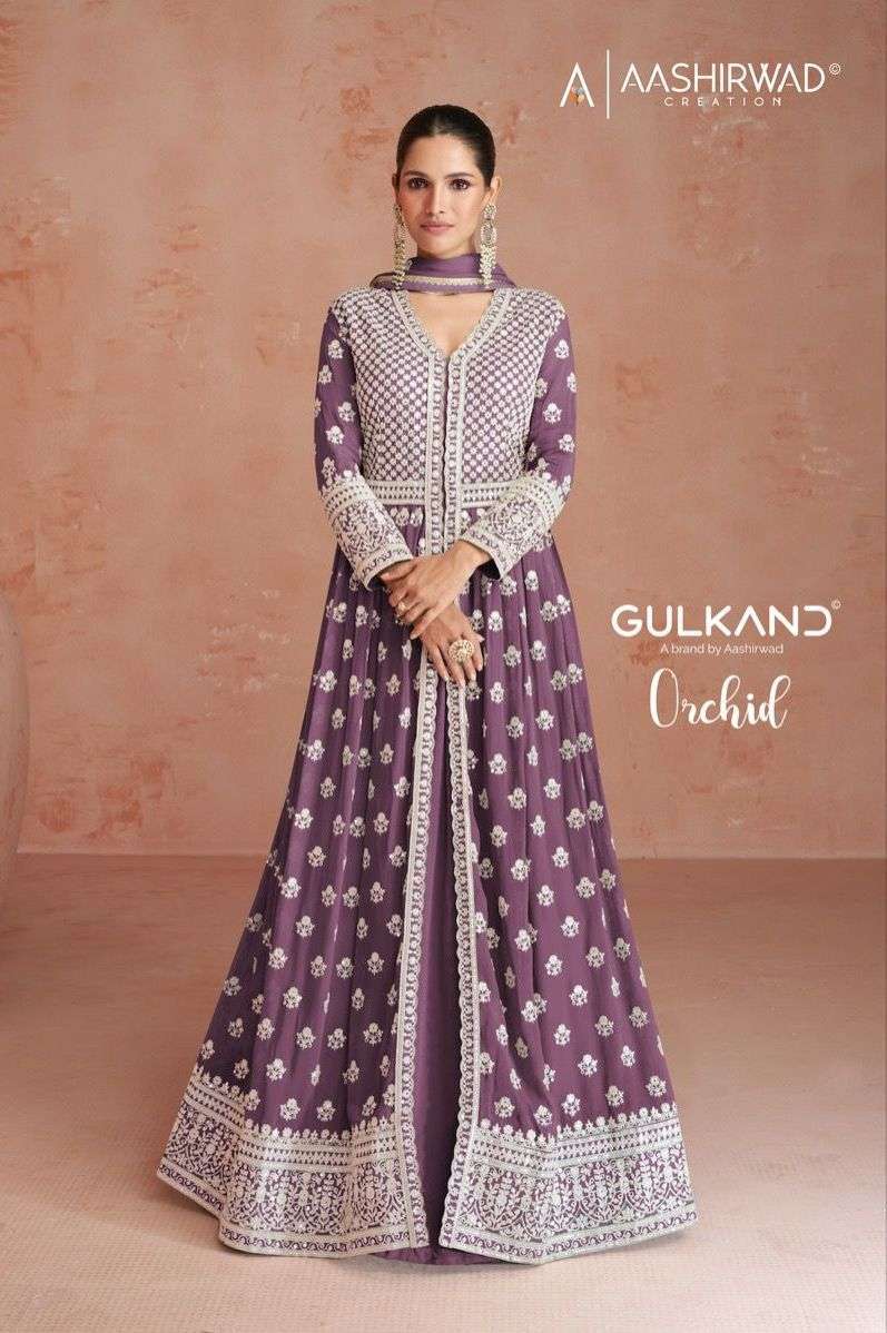 AASHIRWAD GULKAND ORCHID 9554-9558 FANCY TOP WITH SKIRT DUPPTA SUPPLIER SURAT