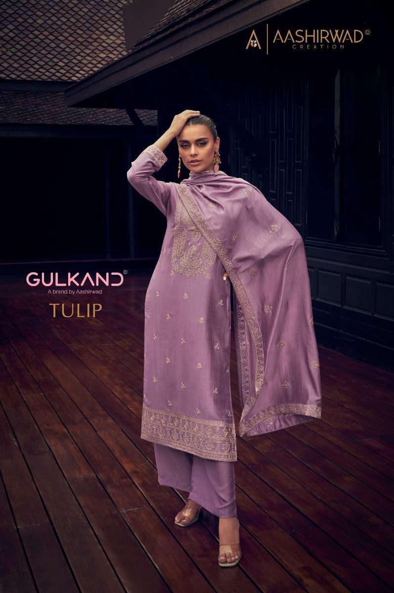 AASHIRWAD GULKAND TULIP FESTIVAL WEAR SILK SALWAR SUIT CATLOG WHOLESALER 