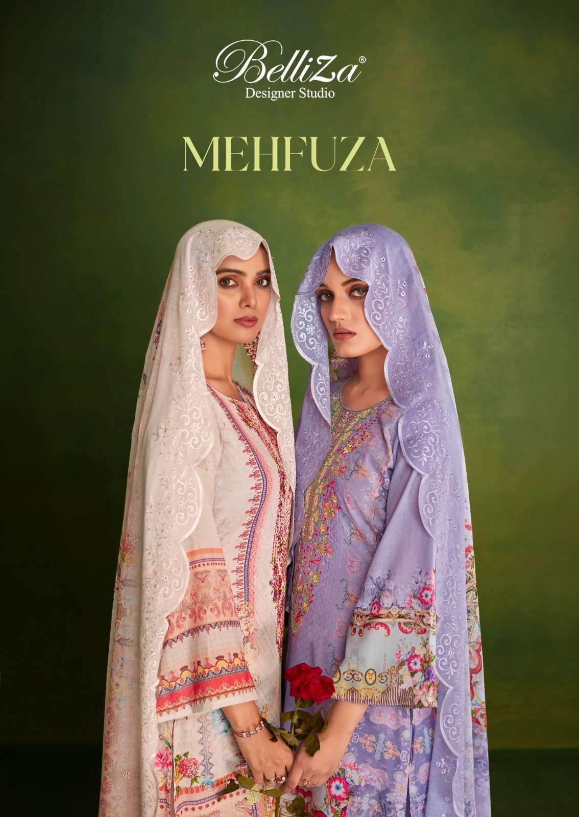 BELLIZA DESIGNER MEHFUZA DIGITAL PRINT SELF EMBRODERY PAKISTANI LOOK SUIT 