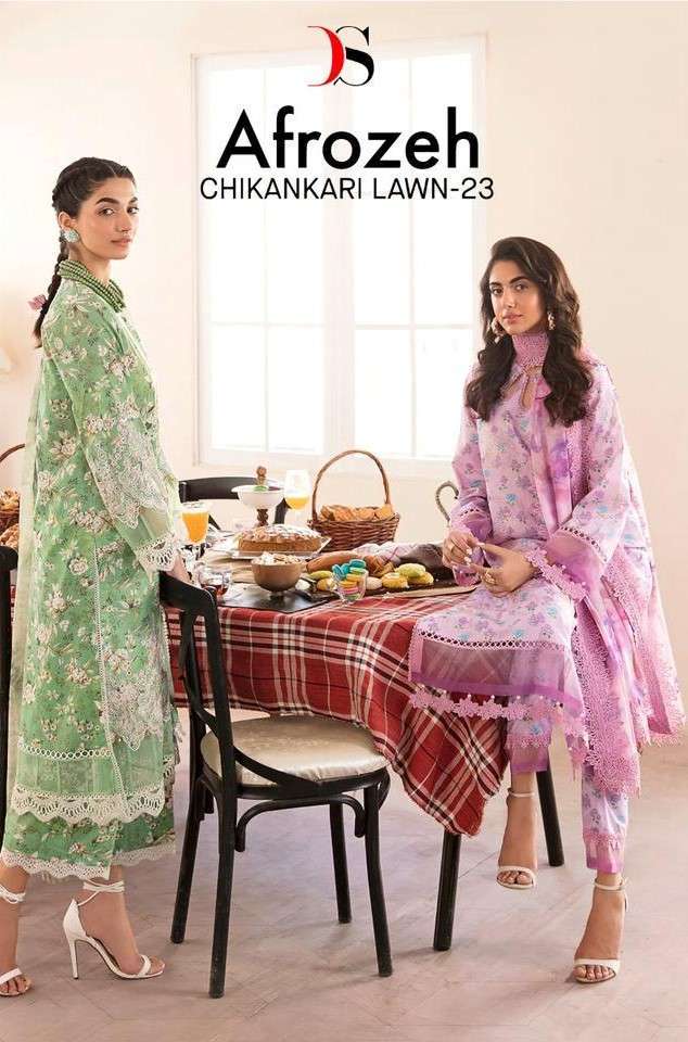 DEEPSY AFROZEH CHIKANKARI LAWN-23 PAKISTANI SUIT CATLOG DEALER 