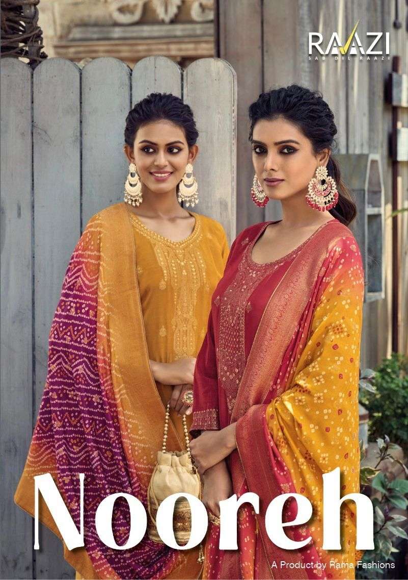 NOOREH BY RAAZI SILK JACQUARD SUIT CATLOG WHOLESALE SUPPLIER SURAT