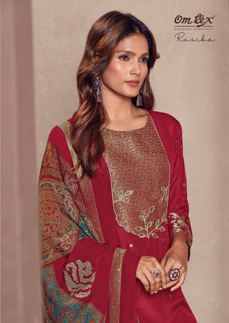 OMTEX  RASIKA  FANCY JACQURAD SUIT CATLOG WHOLESALE DEALER 