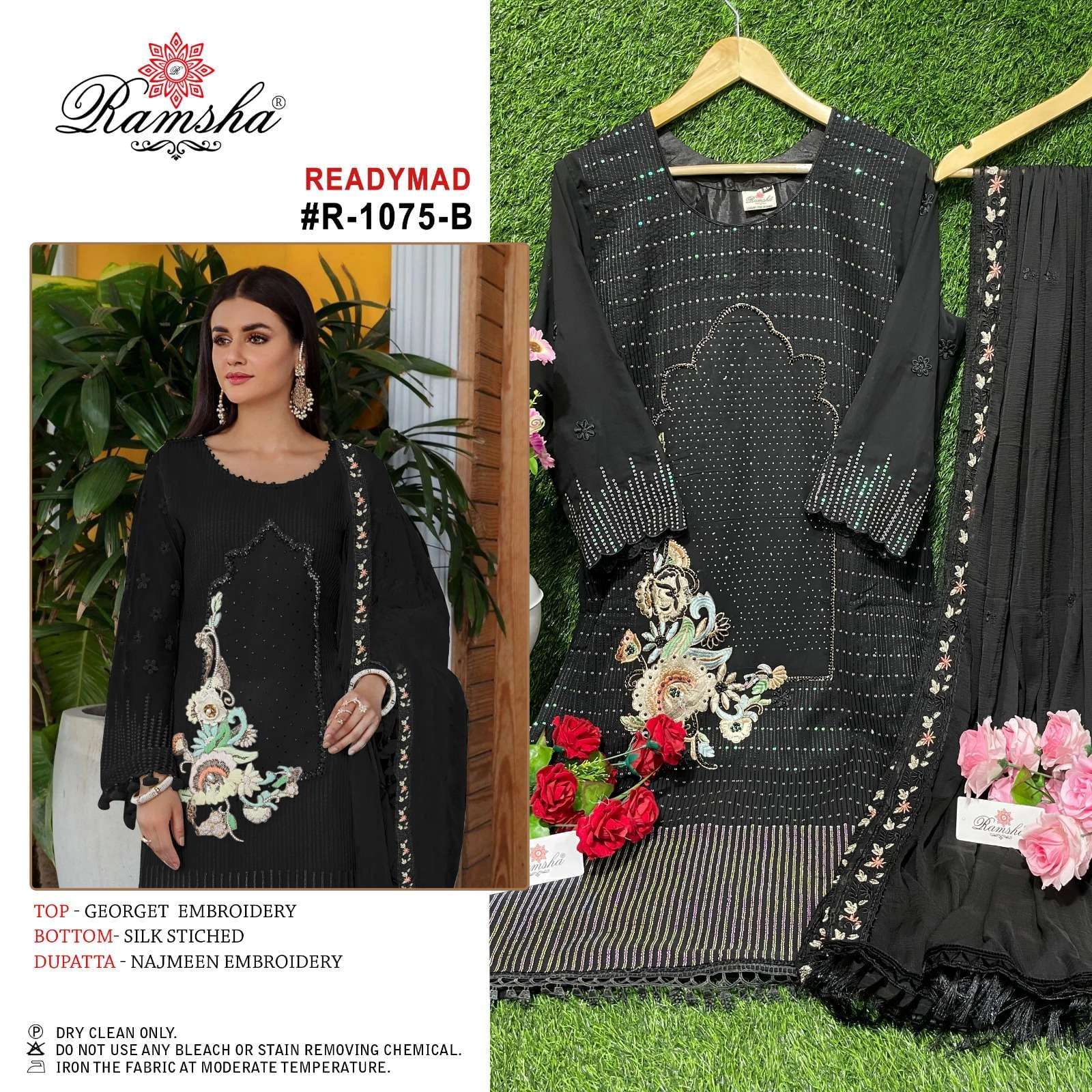 RAMSHA R-1075 GEORGET EMBROIDERY READYMADE PAKISTANI DESIGNER SUPPLIER SURAT