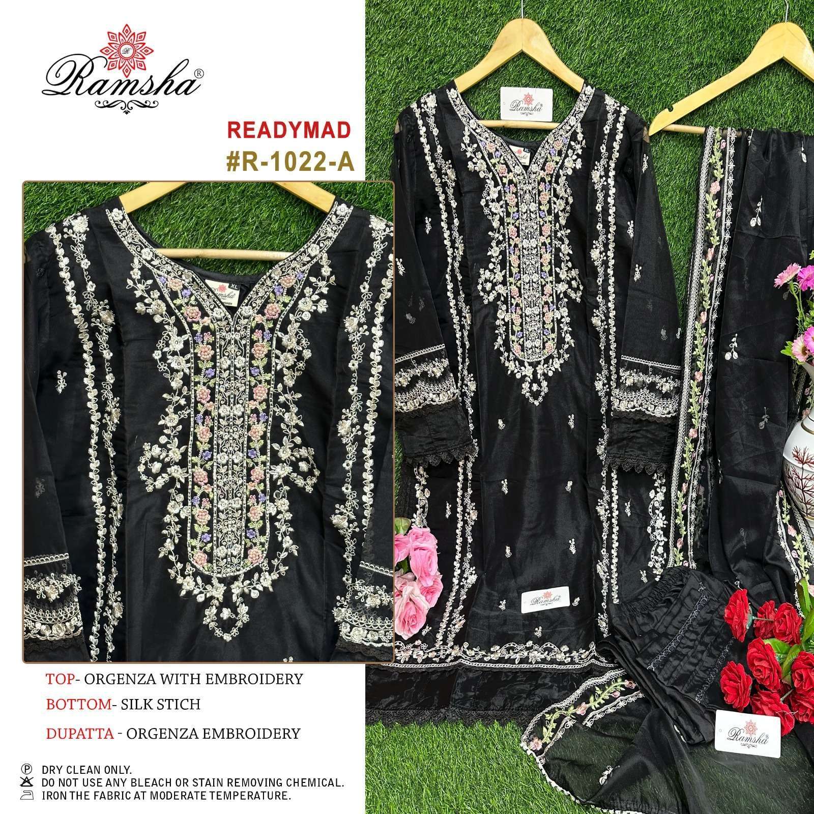 RAMSHA R1022 ORGENZA PAKISATANI REDAYMADE SUIT WHOLESALER