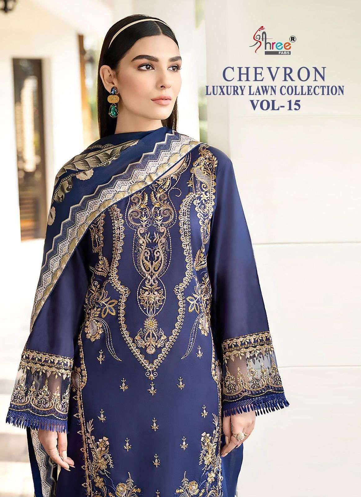 SHREE FABS CHEVRON LUXURYLAWN COLLECTION VOL 15 PAKISTANI SALWAR KAMEEZ SURAT SUPPLIER 