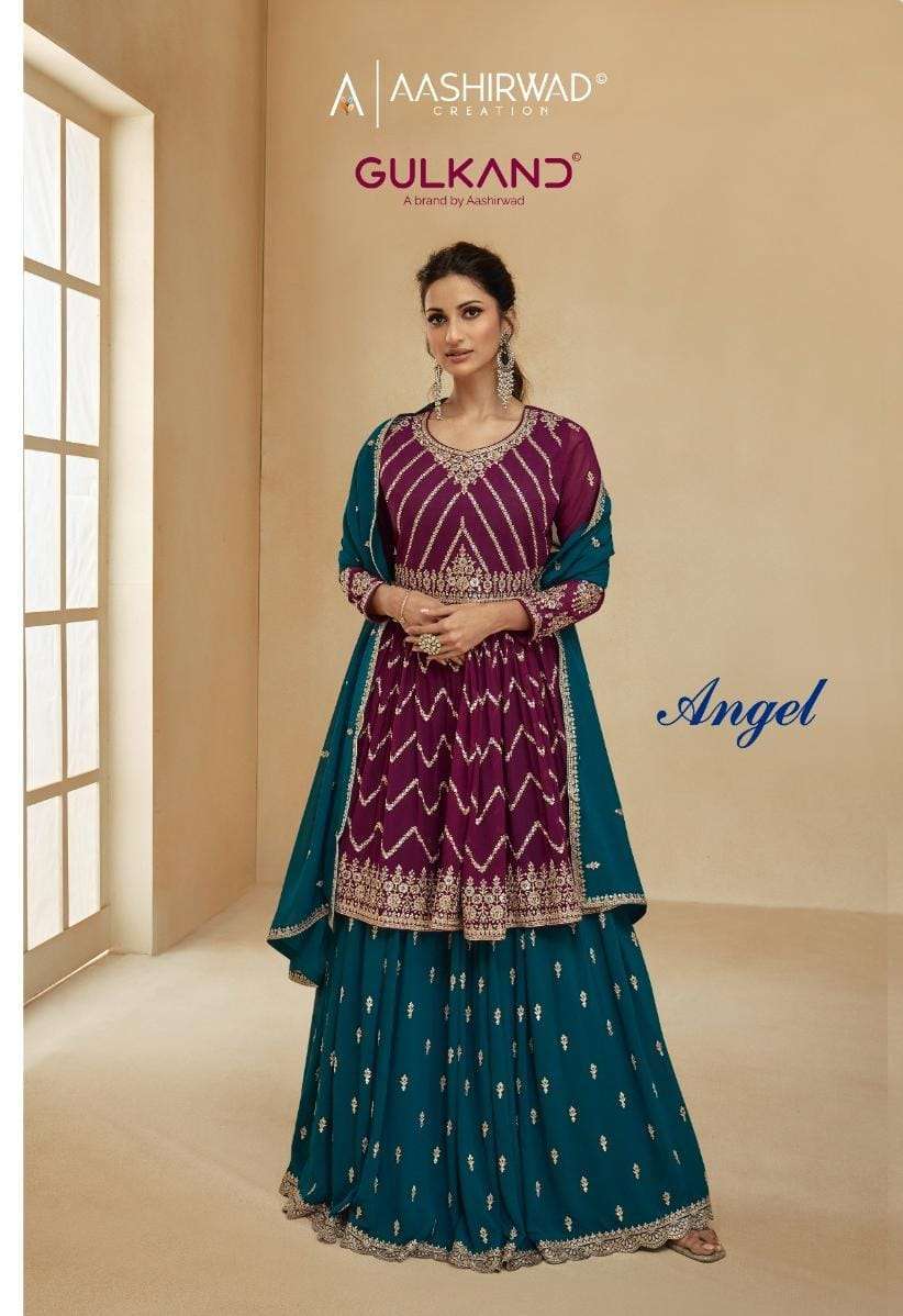 AASHIRWAD GULKAND ANGEL WEDDING WEAR PEPLUN SUIT SUPPLIER SURAT