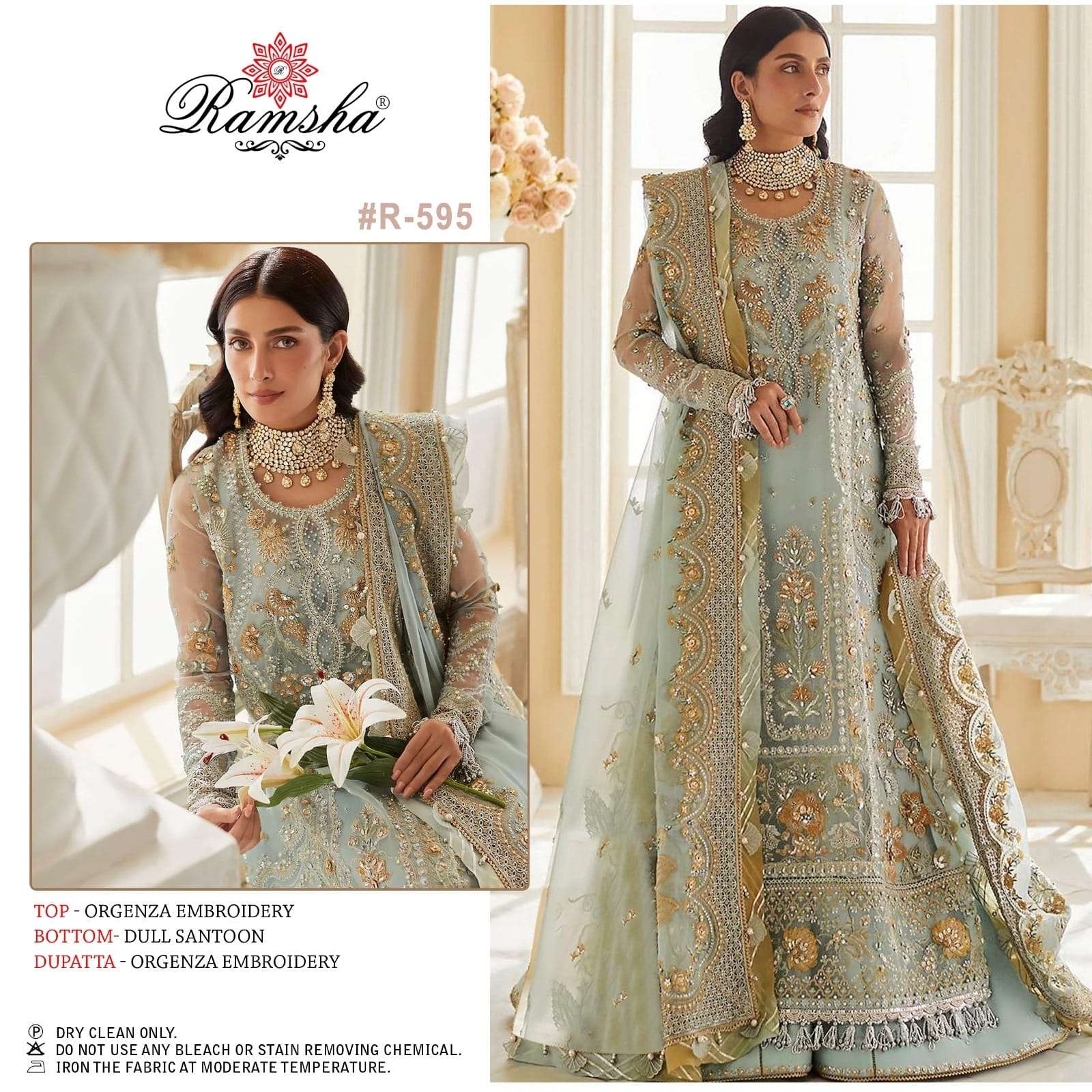 RAMSHA R-595 ORGENZA GOWN STYLE DESIGNER WEAR PAKISTANI COLLECTION