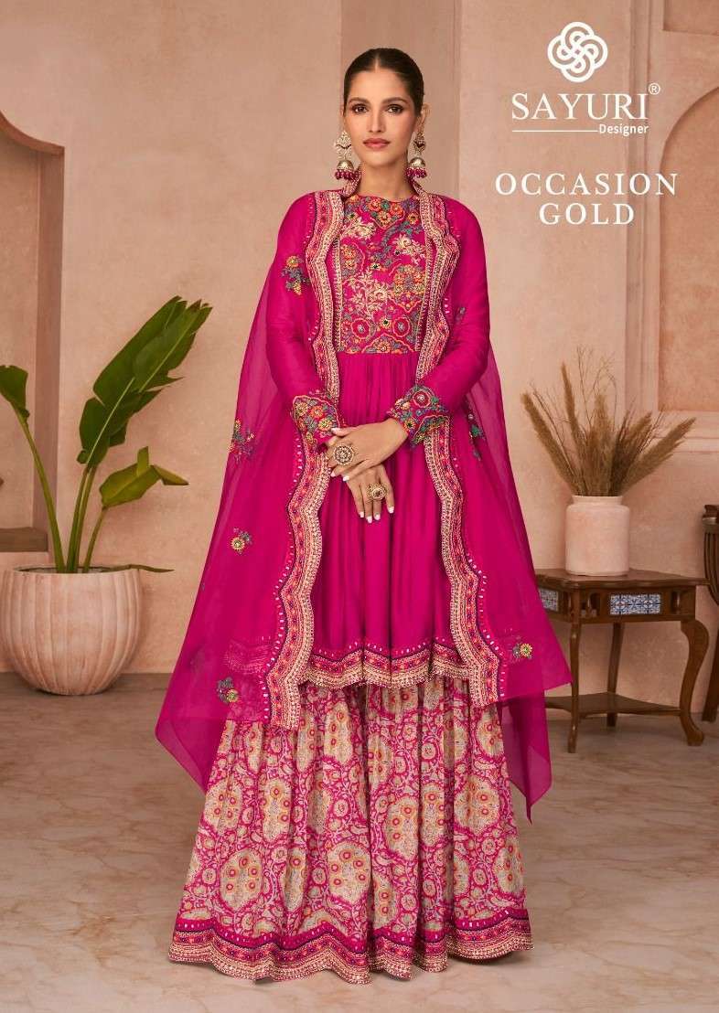 SAYURI OCCASION GOLD DESIGNER WEDDING WEAR GHARARA DRESS COLLECTION