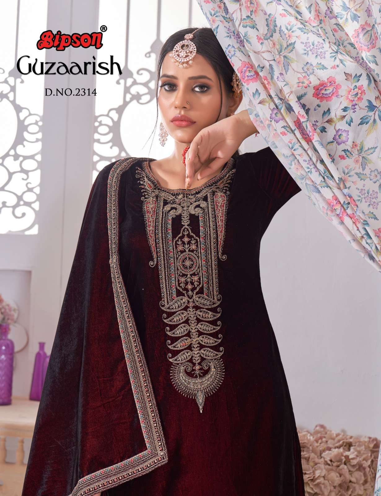 BIPSON GUZAARISH 2314 VISCOSE VELVET NECK WORK PRE WINTER SUIT WHOLESALER