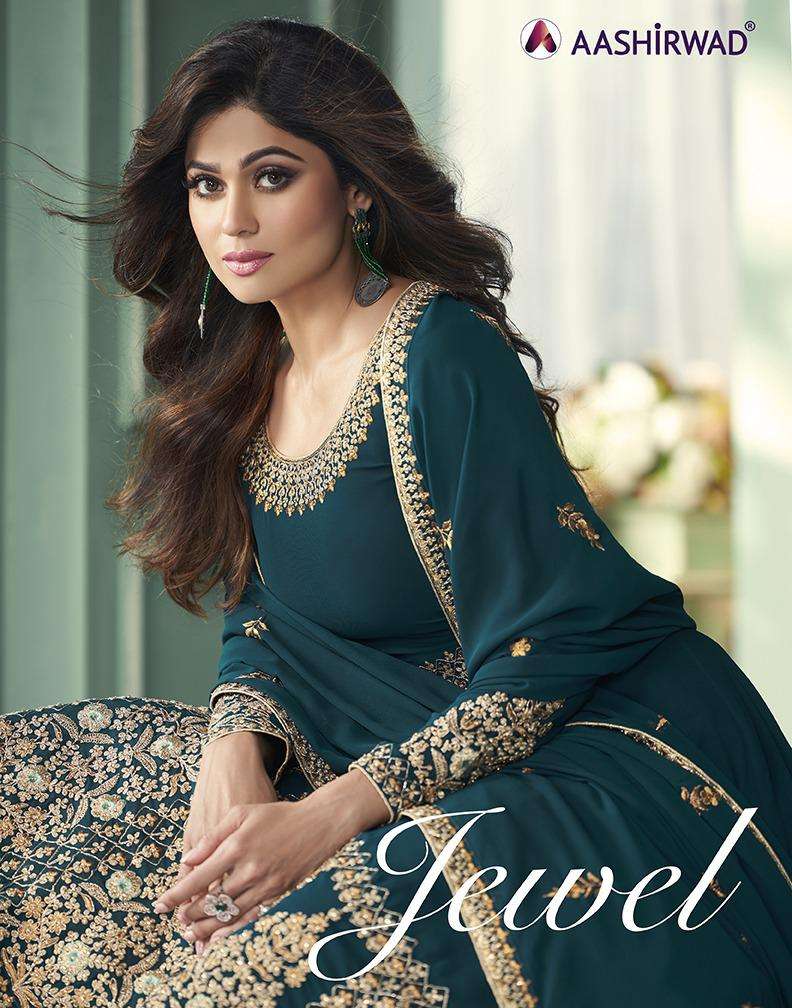 AASHIRWAD JEWEL GEORGETTE LONG GOWN PARTYWEAR SUIT WHOLESALER 