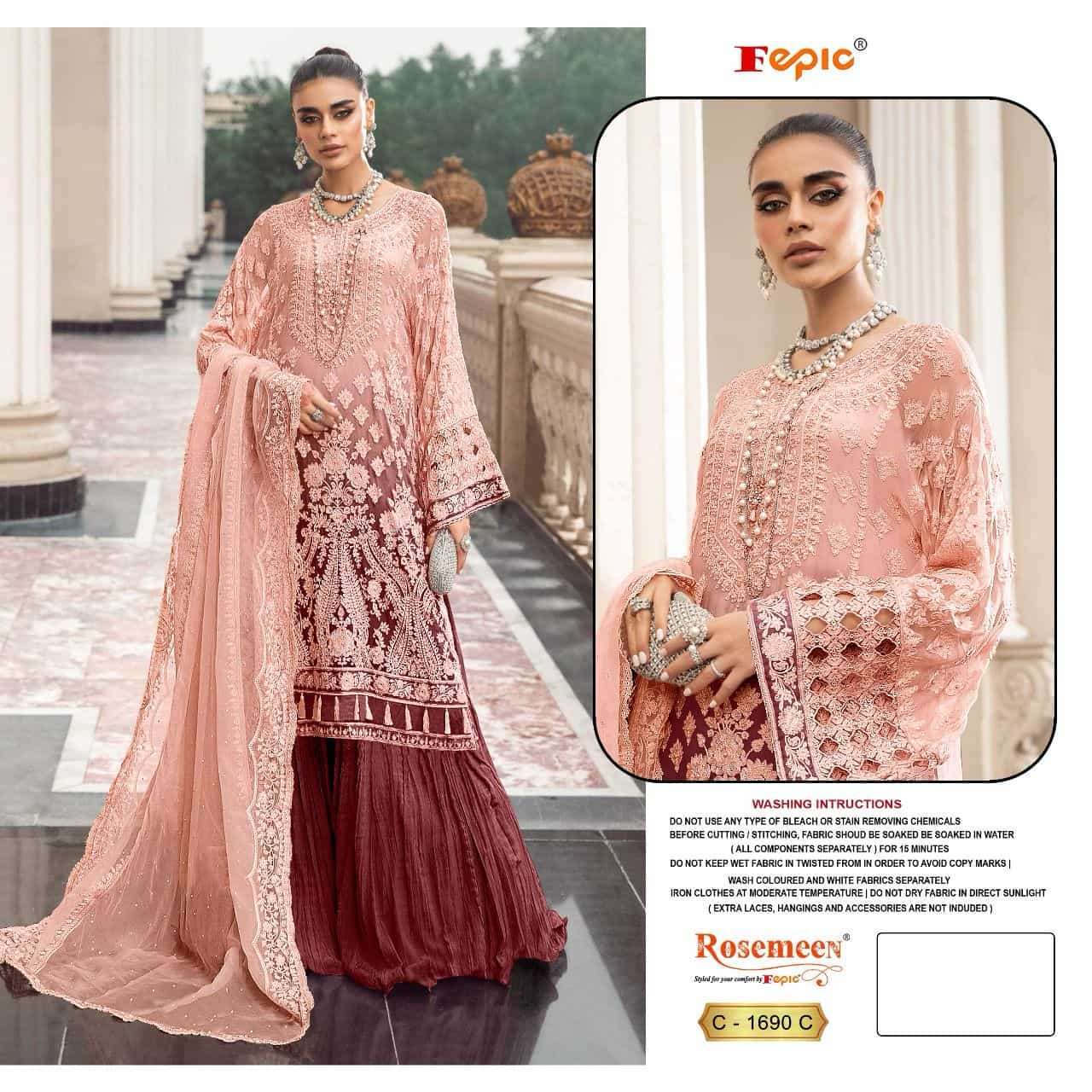 FEPIC ROSEMEEN C1690 WEDDING WEAR PAKISTANI UNSTICH SUIT WHOLESALER SURAT 