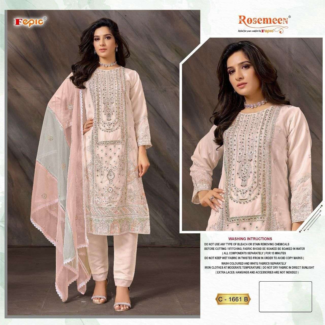 FEPIC ROSEMEEN C1661 ORGENZA PAKISTANI LATEST TRENDY SUIT 2024 SURAT