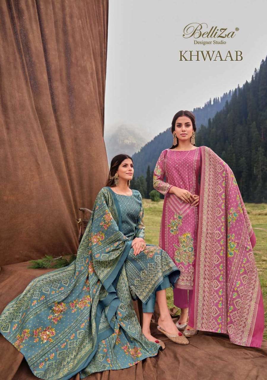 BELLIZA KHWAAB FANCY MUSLIN LADIES SUIT CATLOG WHOLESALE DEALER 