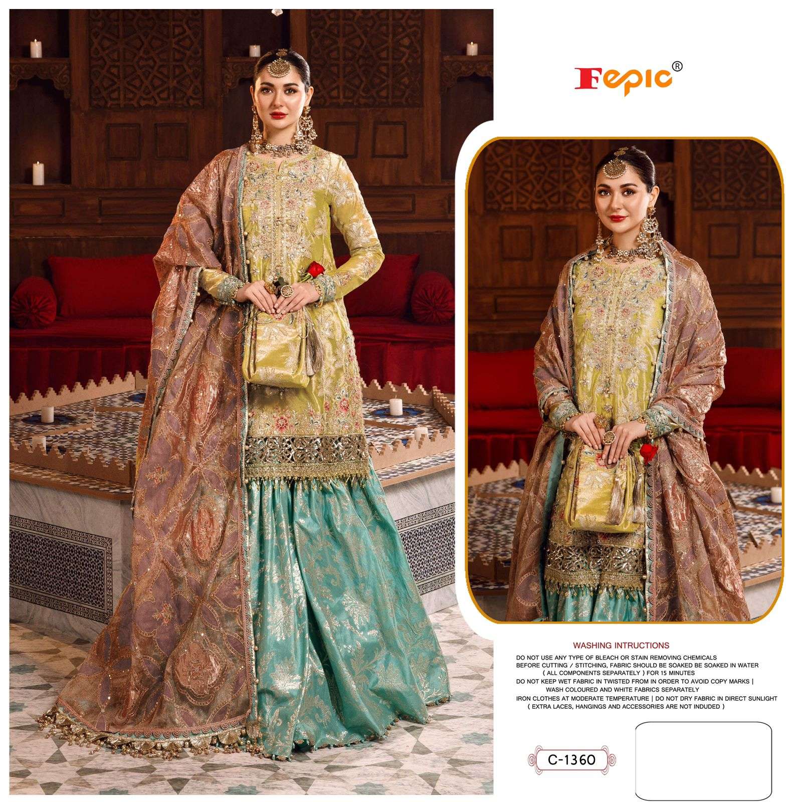 FEPIC C1360 ROSEMEEN ORGENZA BRIDAL PAKISTANI SALWAR SUIT DEALER ONLINE