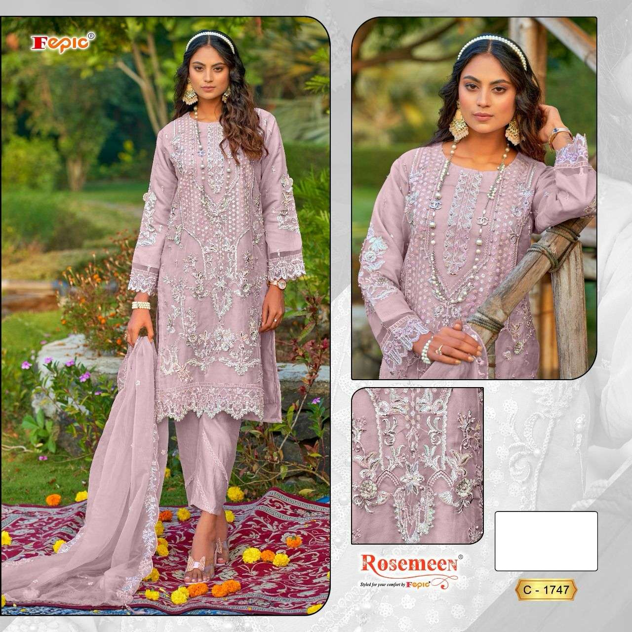 FEPIC C1747 ORGENZA PAKISTANI PATCH WORK SUIT SUPPLIER SURAT