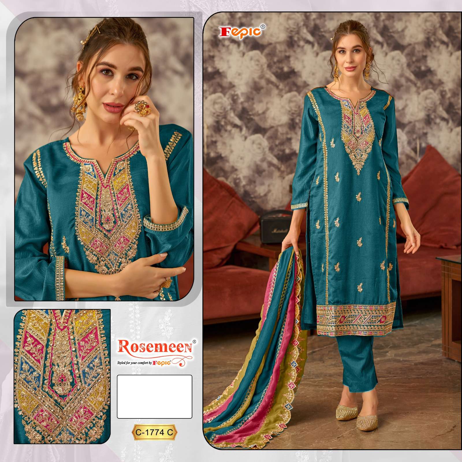 FEPIC C1774 ROSEMEEN SILK PAKISTANI SUIT LOWEST PRICE SURAT