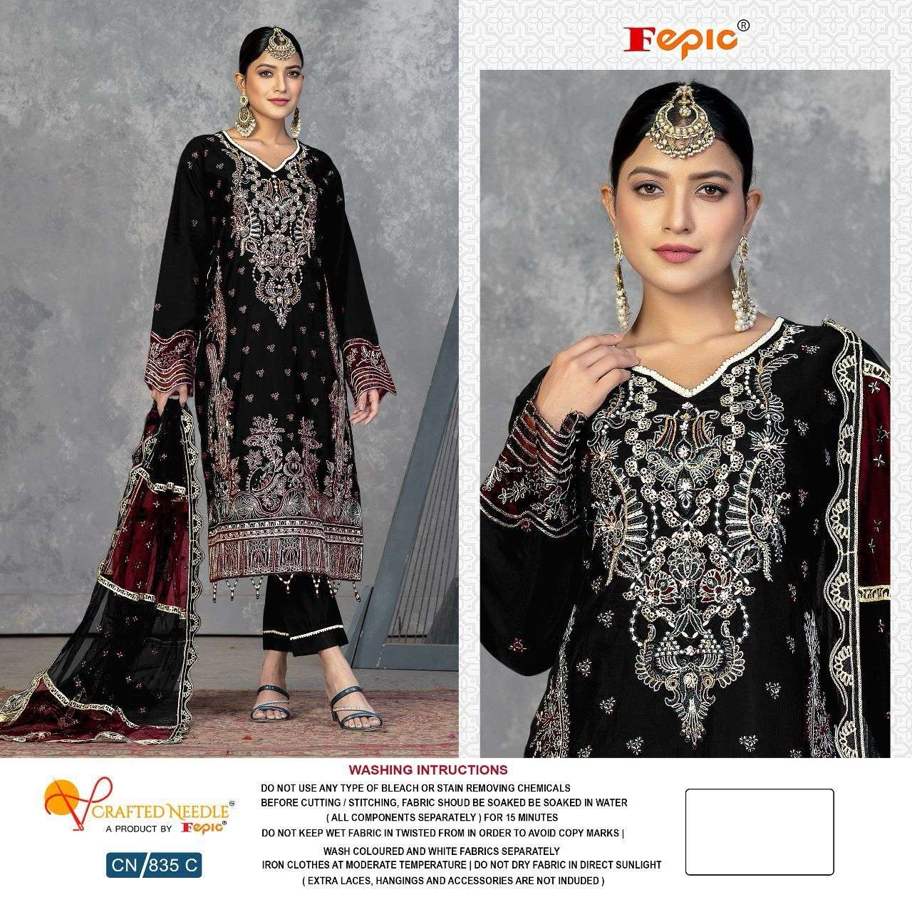 FEPIC CRAFTED NEEDLE CN 835 PAKISTANI READYMADE ORGENZA COLLECTION 