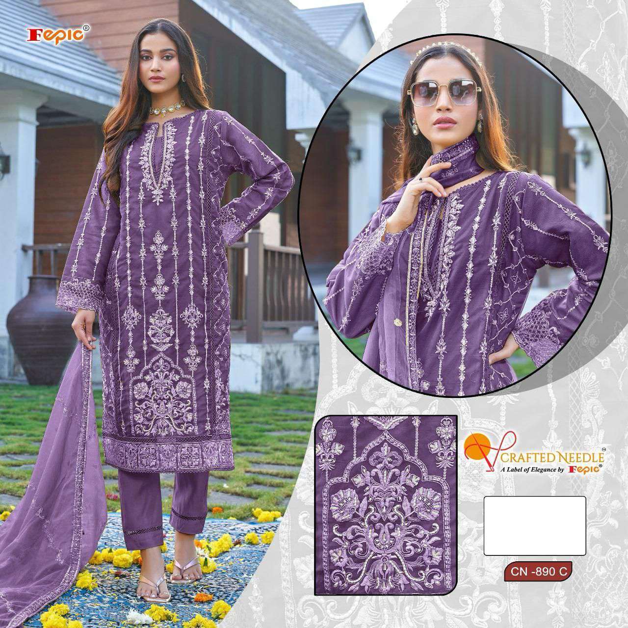 FEPIC CRAFTEDNEEDLE CN890 DESIGNER PAKISTANI READYMADE COLLECTION WHOLESALER