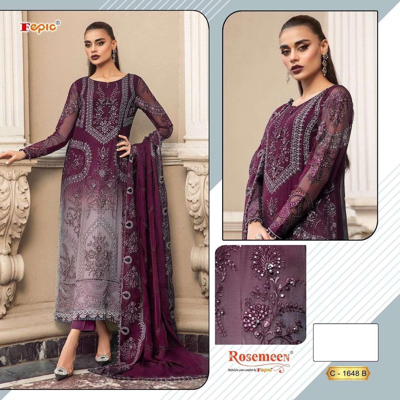 FEPIC ROSEMEEN C1648 ORGENZA PAKISTANI PATCH SINGLE SUIT SUPPLIER