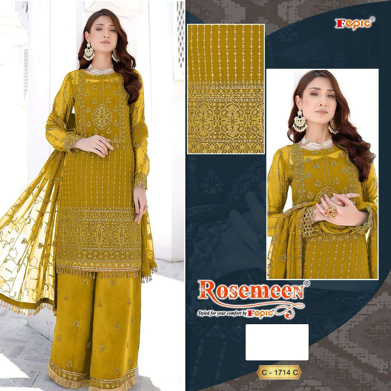 fepic rosemeen c1714 pakistani salwar suit duppta unstich supplier