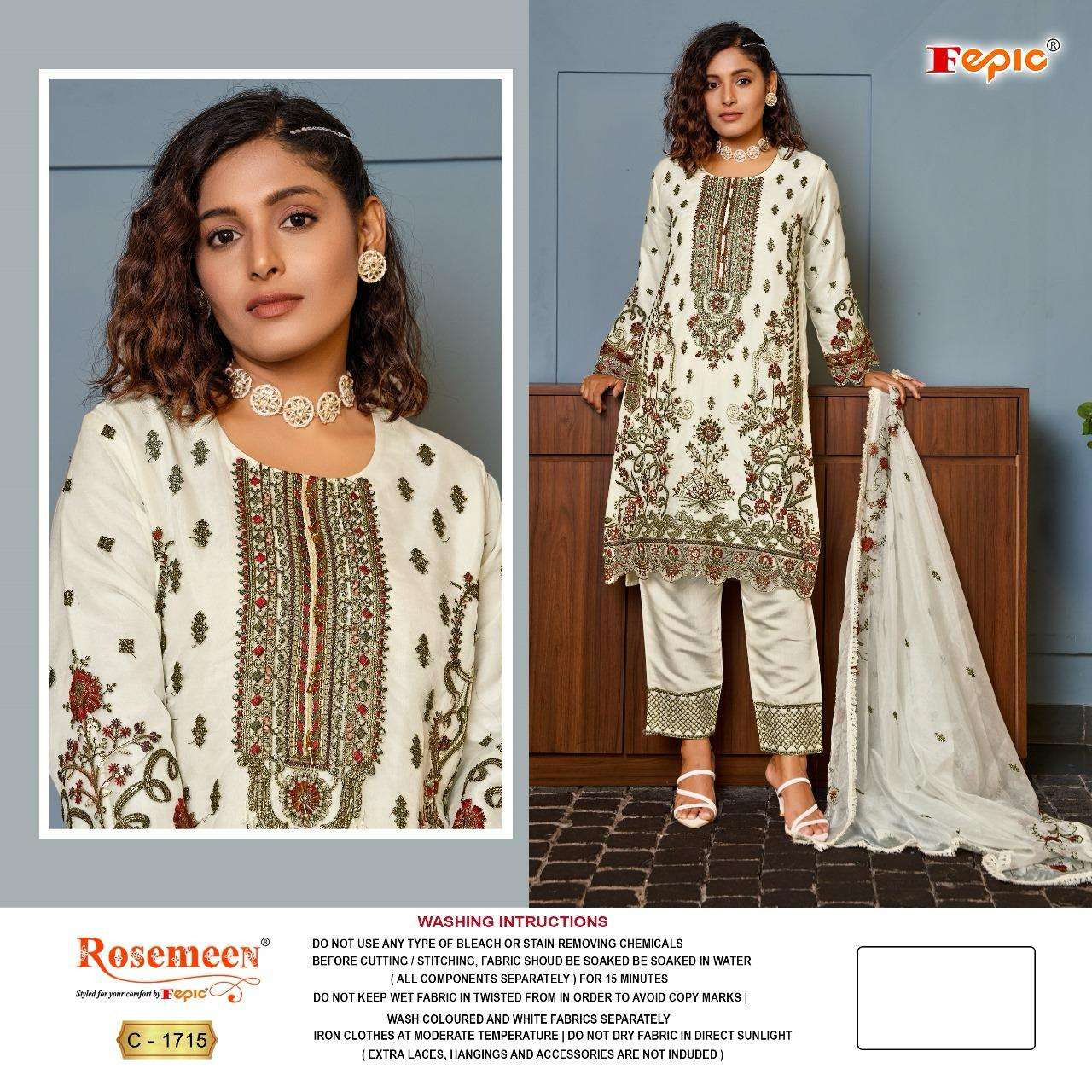 FEPIC ROSEMEEN C1715 ORGENZA HEAVY WORK PAKISTANI REPLICA SUIT SUPPLIER INDIA