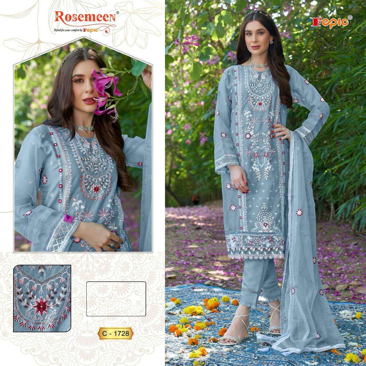 FEPIC ROSEMEEN C1728 ORGENZA PAKISTANI CATLOG WHOLESALER