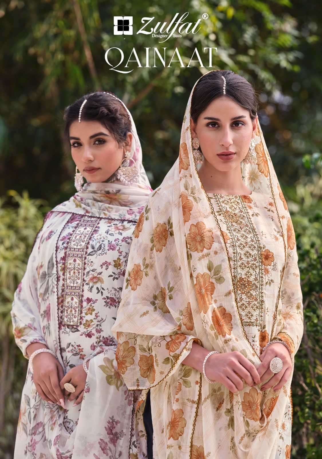 QAINAAT BY ZULFAT JAAM COTTON UNSTICH SUIT CATLOGS DEALER