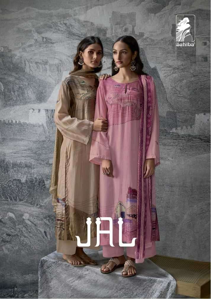 SAHIBA JAL MUSLIN PRINT SUIT WITH HANDWORK UNSTICH SUIT COLLECTION