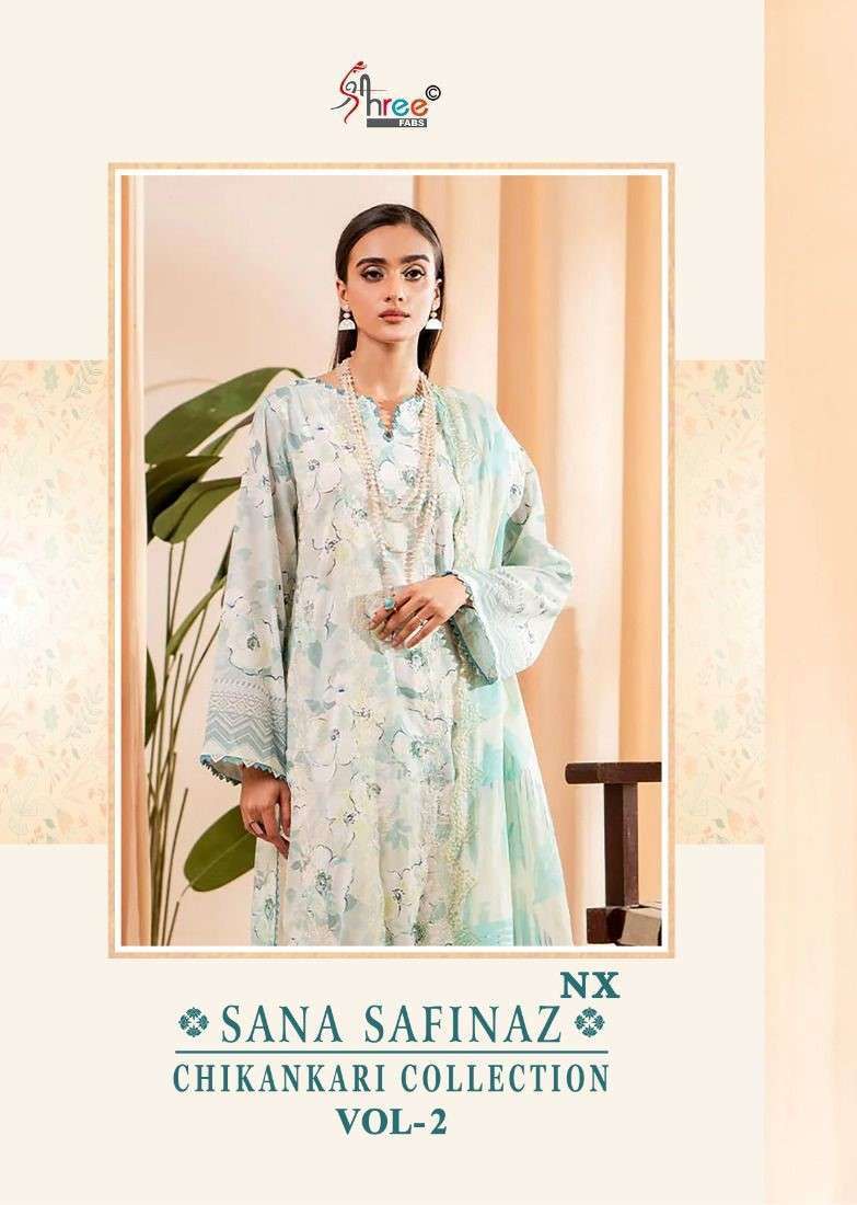 shree fab sana safina nx chikankari collection vol-2 pakistani cotton catlog supplier