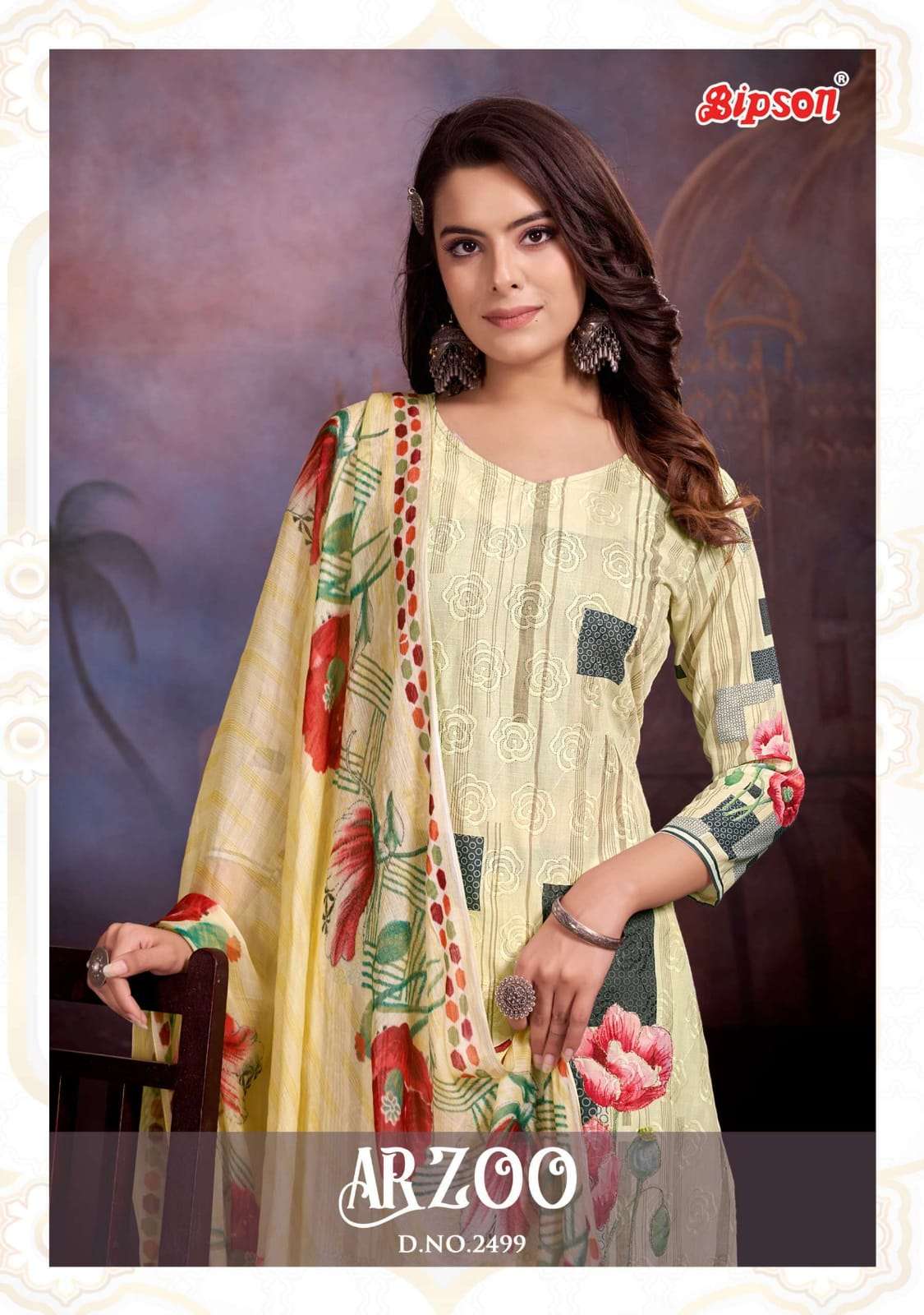 BIPSON AARZOO 2499 Premium Cotton Collection  AARZOO - 2499  TOP :- Pure COTTON SCHIFFLI Digital Print SUIT/-