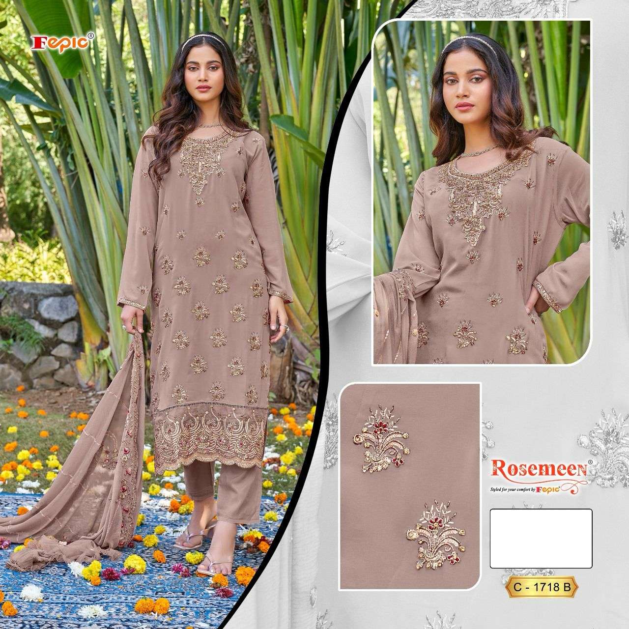 FEPIC C1718 ROSEMEEN PAKISTANI GEORGETTE  SUIT ONLINE BEST RATE