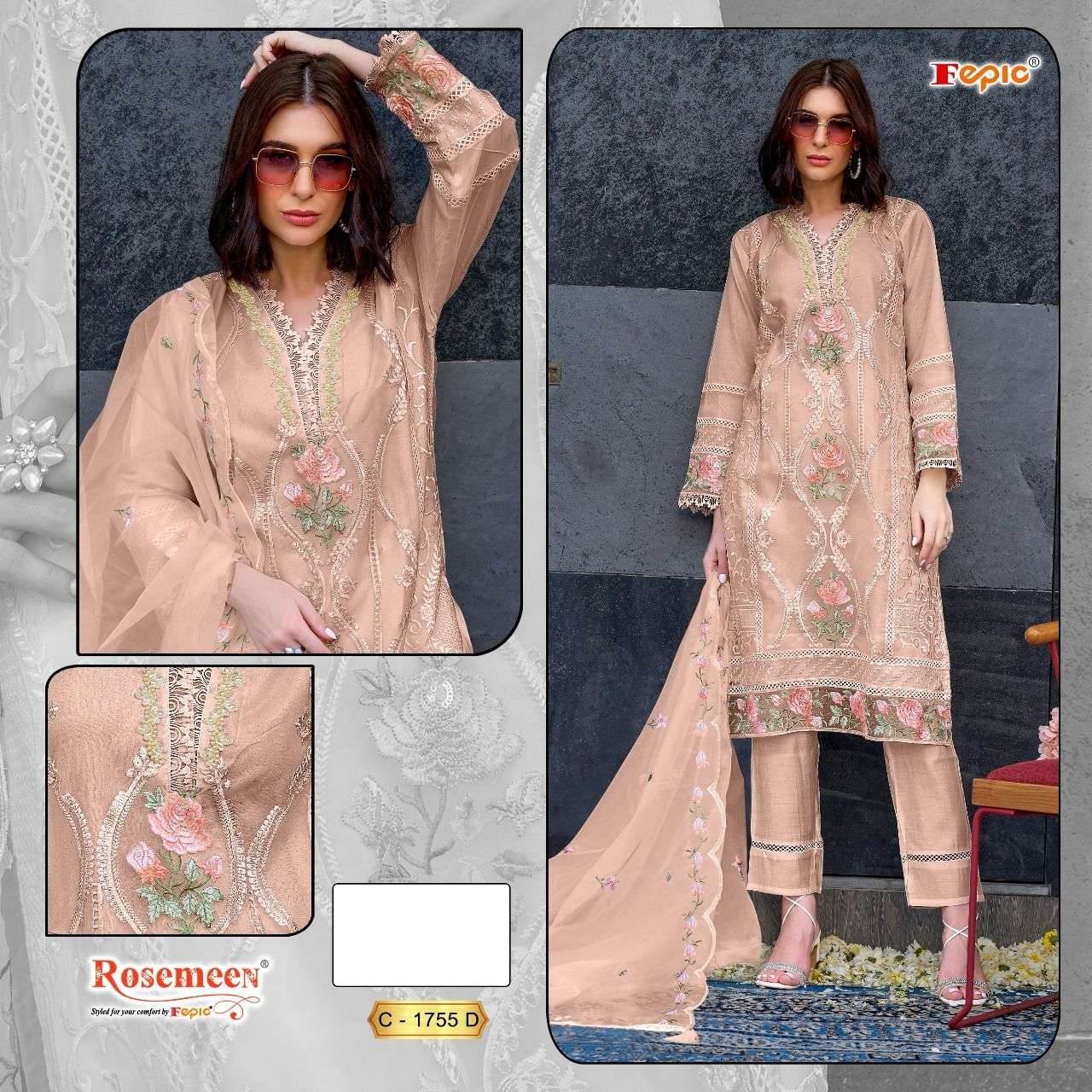 FEPIC C1755 ROSEMEEN ORGENZA PAKISTANI SUIT ONLINE SUPPLIER