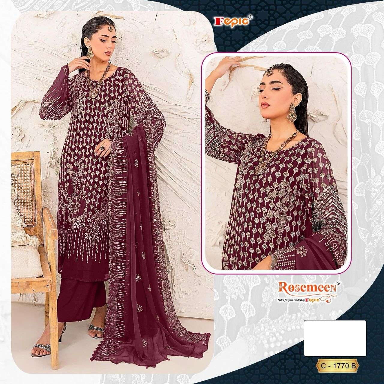 FEPIC C1770 ROSEMEEN PAKISTNI SUIT BUY WHOLESALE