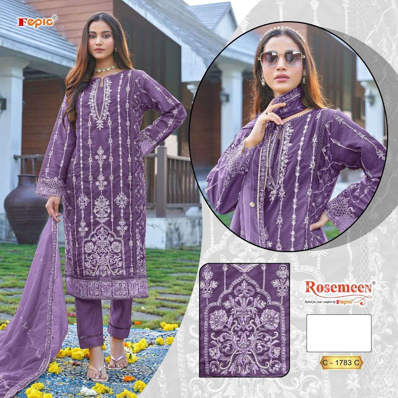 FEPIC C1783 ROSEMEEN ORGENZA PAKISTANI SUIT BUY WHOLESALE