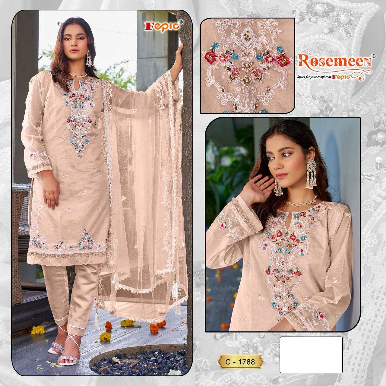 FEPIC C1788 ROSEMEEN ORGENZA PAKISTANI DRESS BUY WHOLESALE