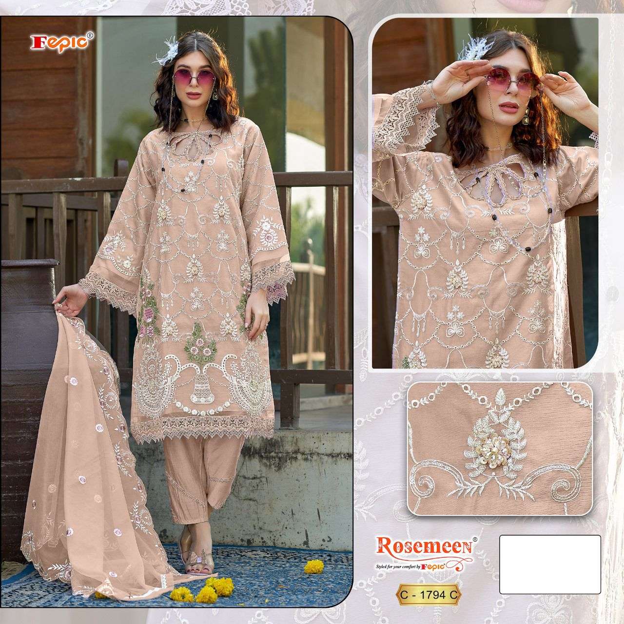 FEPIC C1794 ROSEMEEN ORGENZA PAKISTANI DRESS ONLINE DEALER