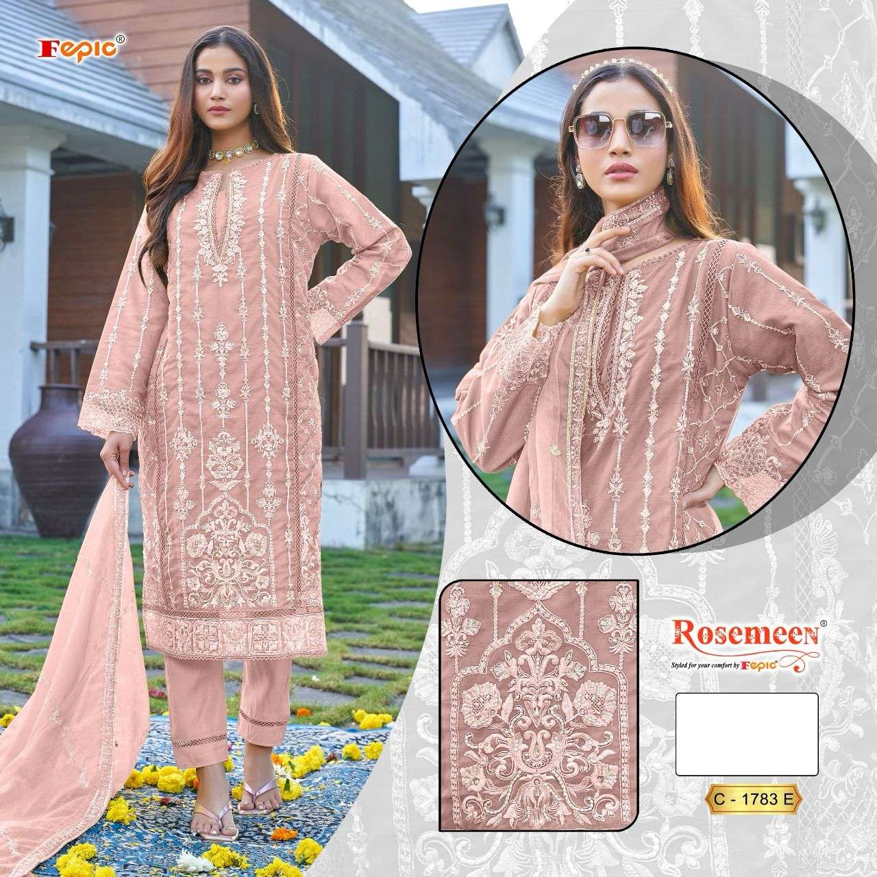 FEPIC D1783 DEF ROSEMEEN ORGENZA PAKISTANI DRESS ONLINE DEALER