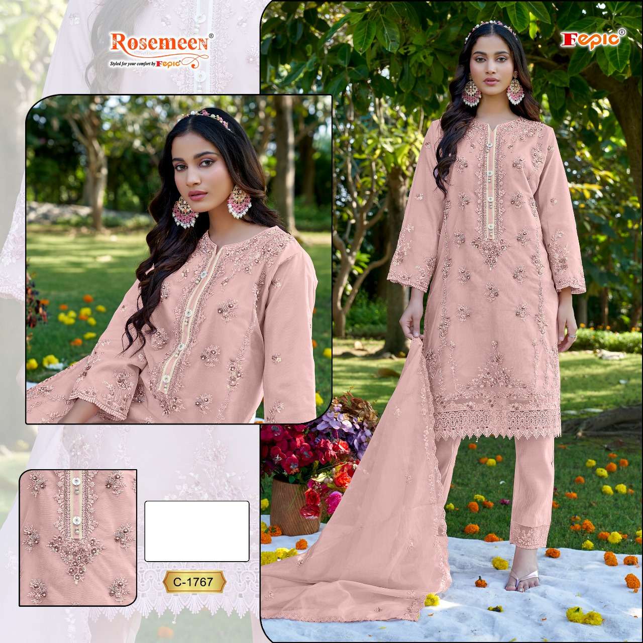 FEPIC ROSEMEEN C1767 ORGENZA PAKISTANI SUIT WHOLESALER