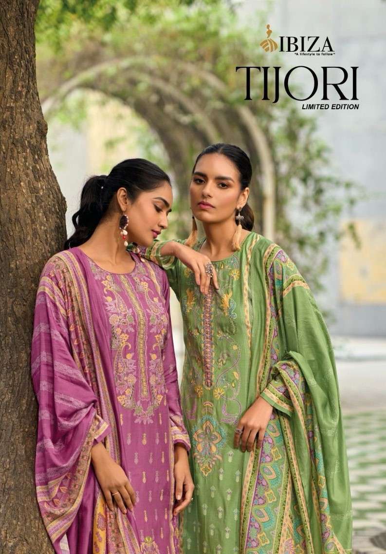 IBIZA TIJORI MUSLIN SILK WITH HANDWORK BRANDED SUIT SUPPLIER