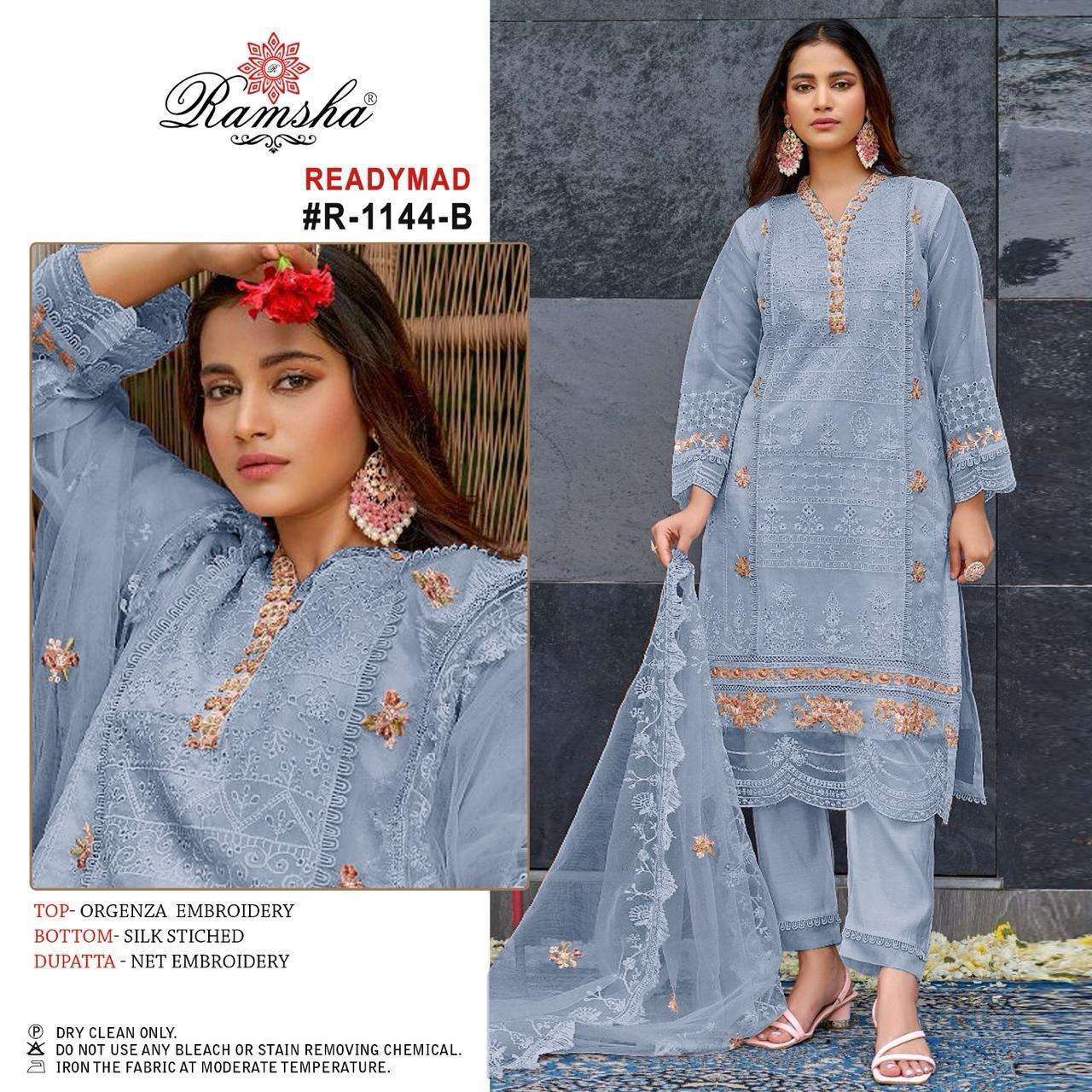 RAMSHA R-1144 ORGENZA PAKISTANI READYMADE  SUIT WHOLESALE