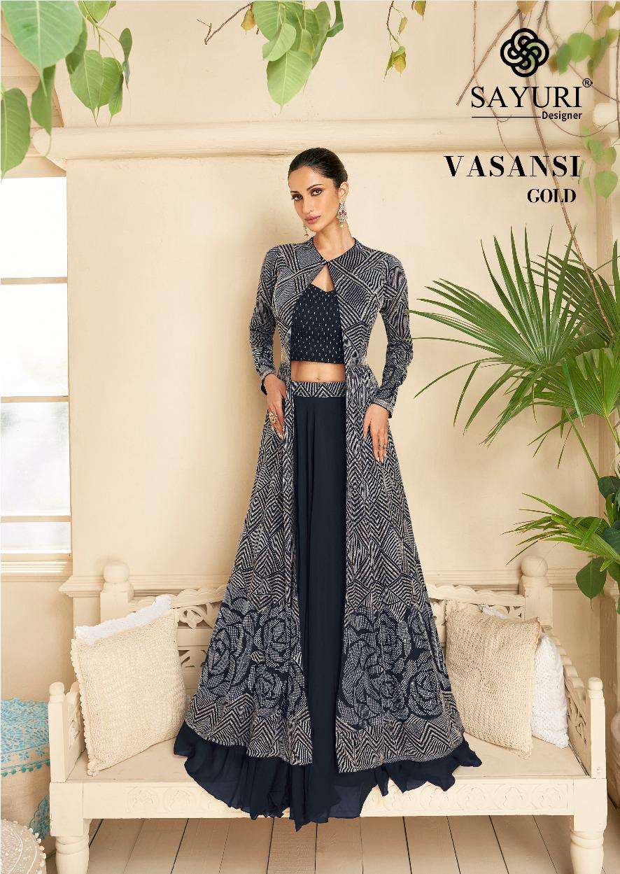 SAYURI VASANSI GOLD DESIGNER SHURG STYLE PARTYWEAR OUTFIT ONLINE