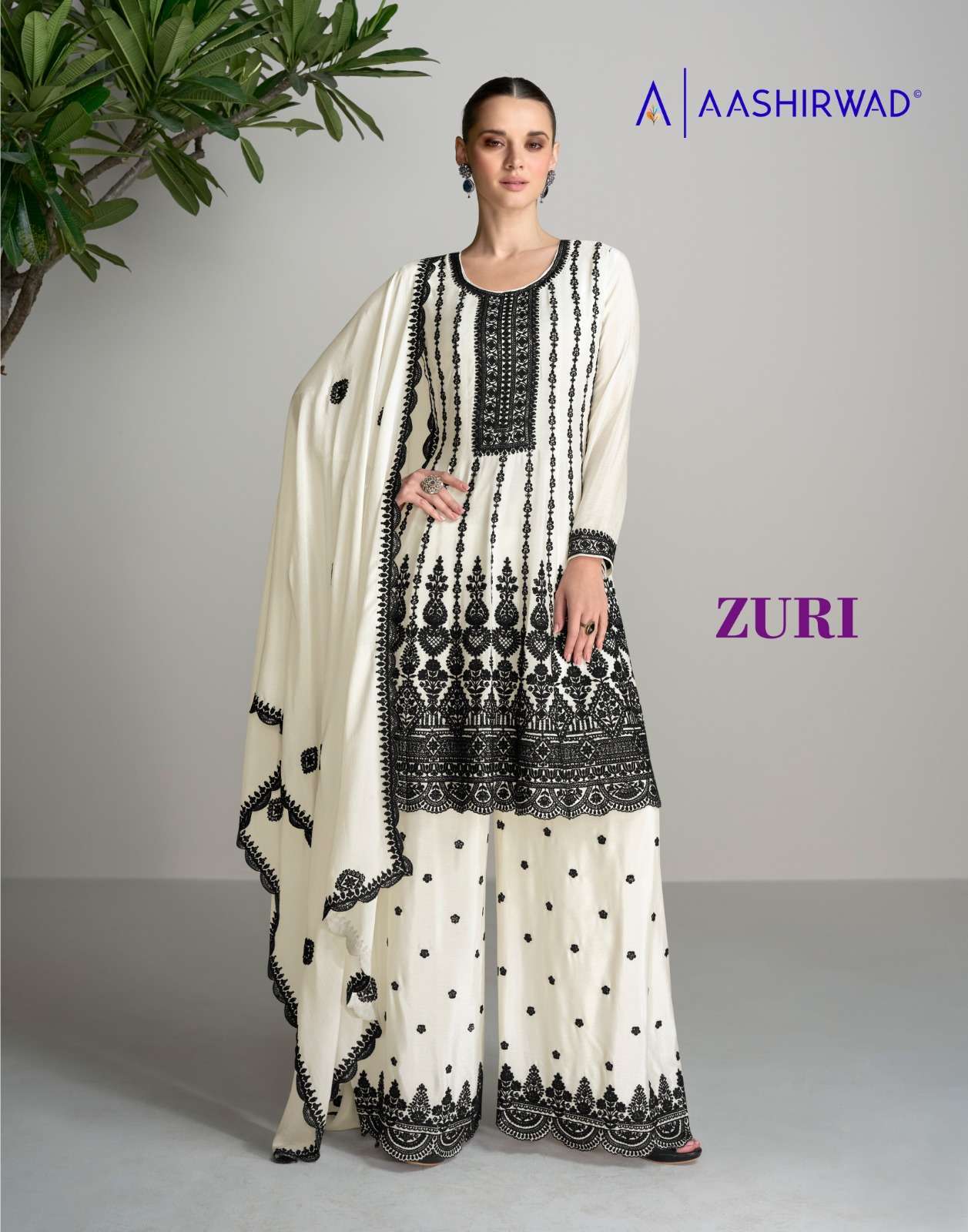 AASHIRWAD ZURI BLACK AND WHITE READYMADE SHARARA WHOLESALER