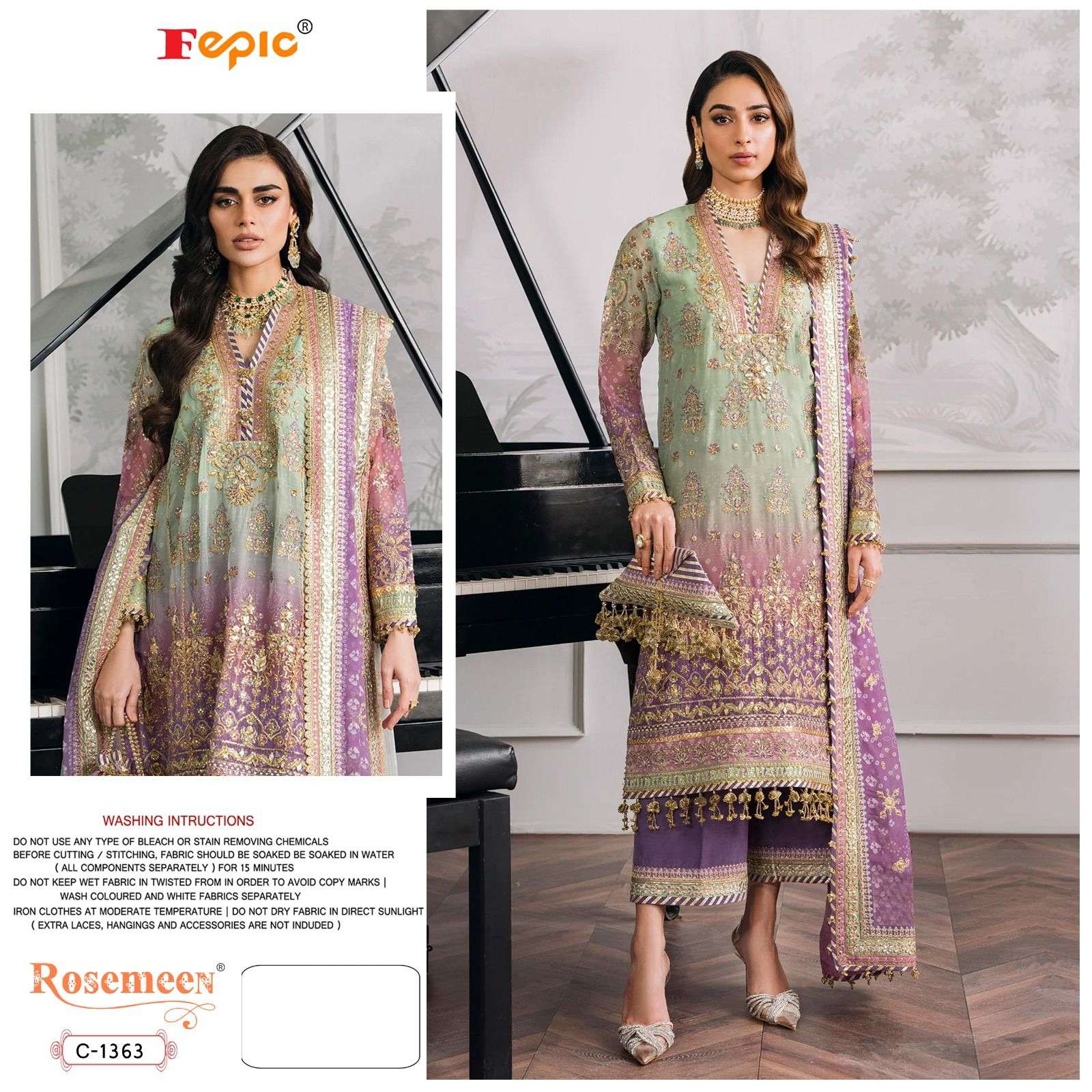 FEPIC  C 1363 ROSEMEEN GEORGETTE PAKISTANI DRESS SINGLE SUIT DEALER SURAT