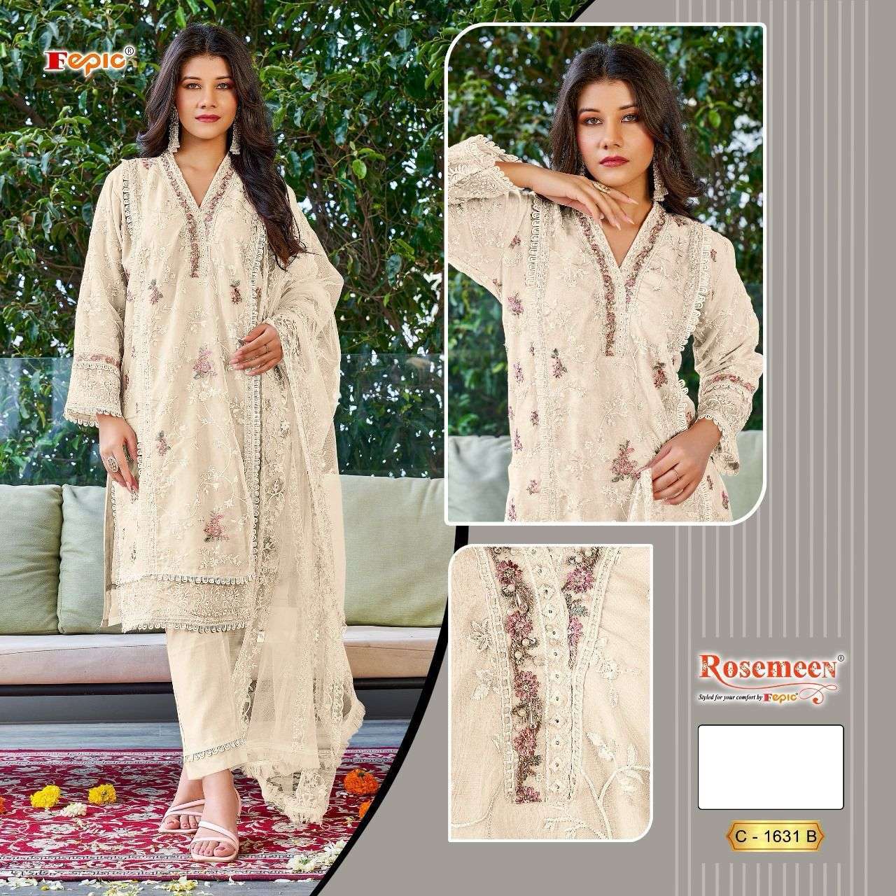 FEPIC C1631 ROSEMEEN ORGENZA LADIES  PAKISTANI DRESS DEALER SURAT