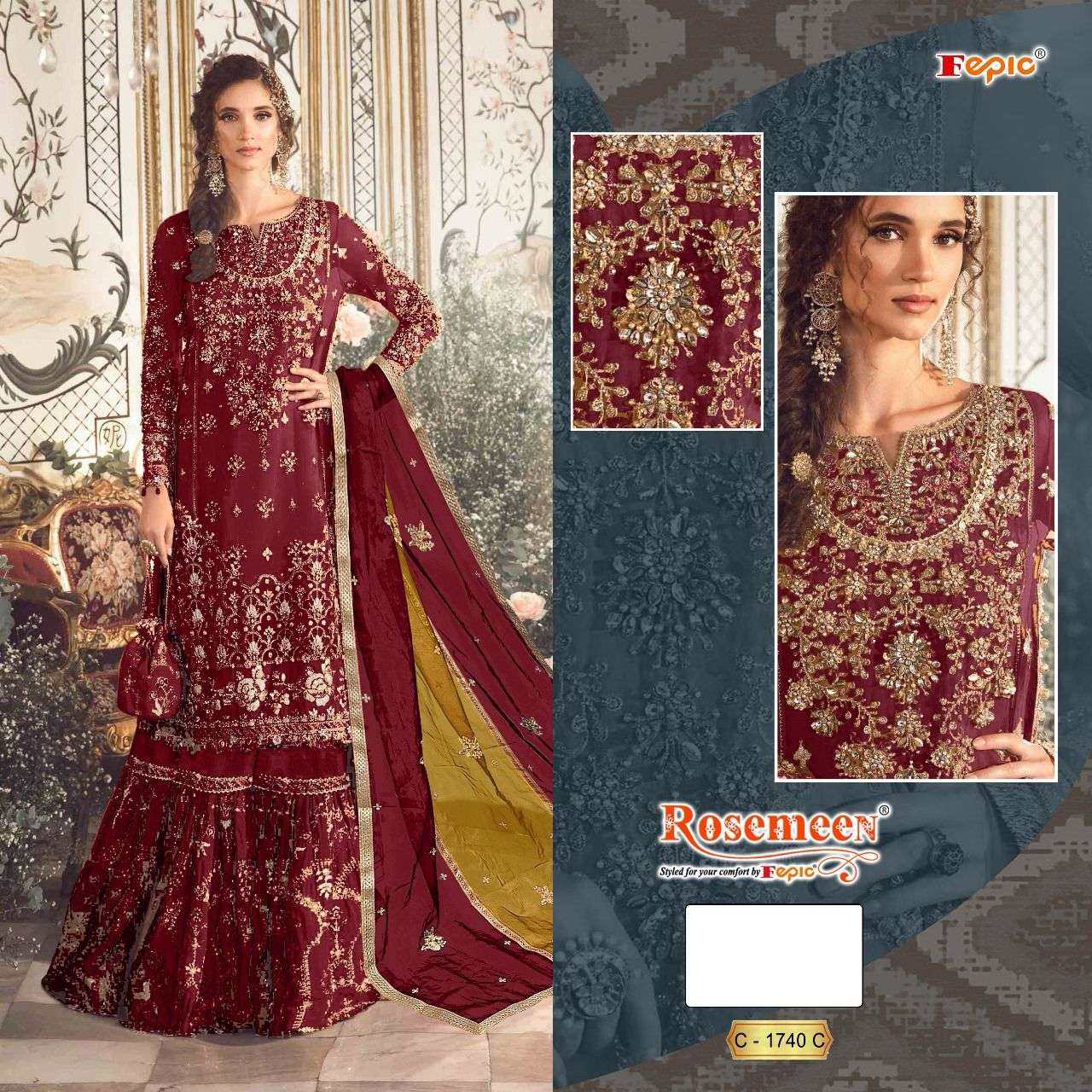 FEPIC C1740 ROSEMEEN  ORGENZA PARTYWEAR SHARARA DRESS FOR LADIES