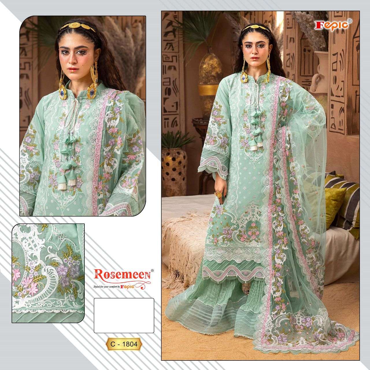 FEPIC C1804 ROSEMEEN COTTON EMBROIDERY PAKISTANI DRESS FOR WOMEN