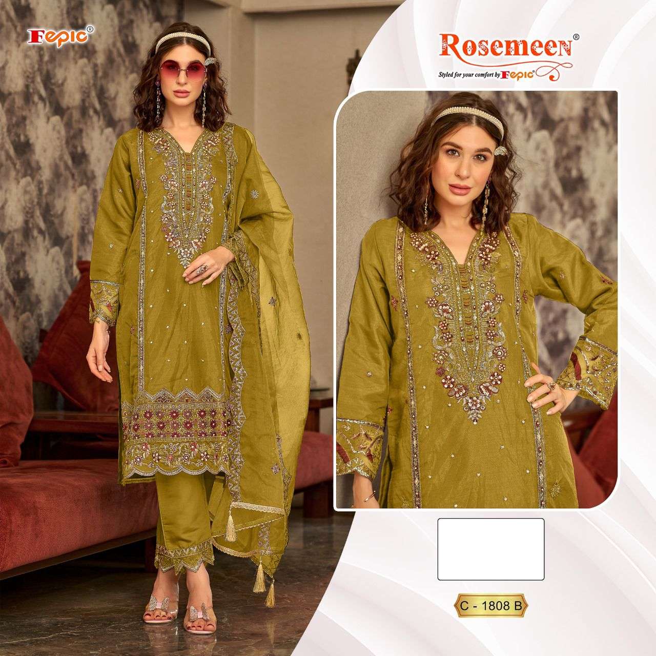 FEPIC C1808 ROSEMEEN ORGENZA PAKISTANI NEW ARRIVAL 