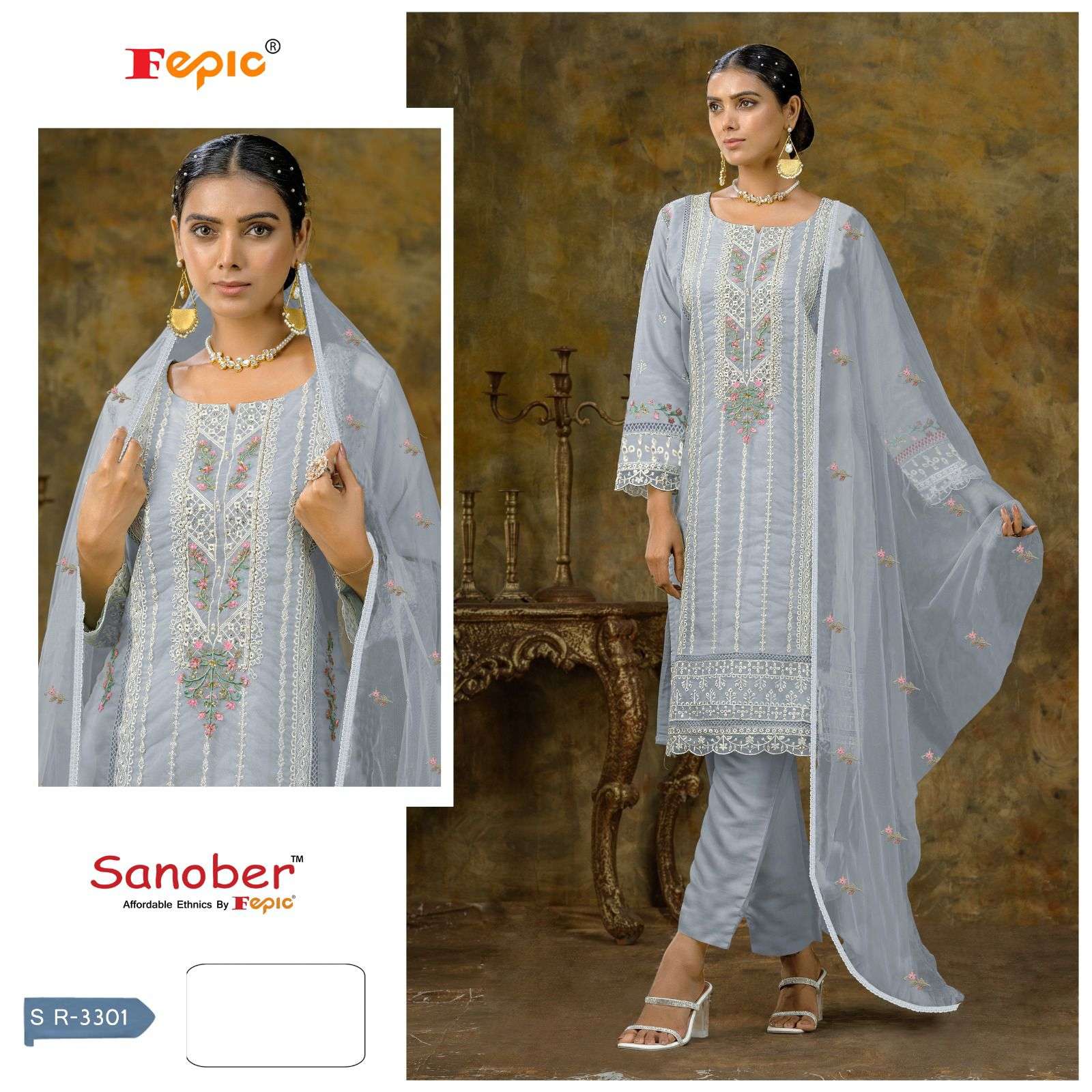 FEPIC  SANOBAR SR-3301 ORGENZA READYMADE PAKISTANI DRESS DEALER SURAT