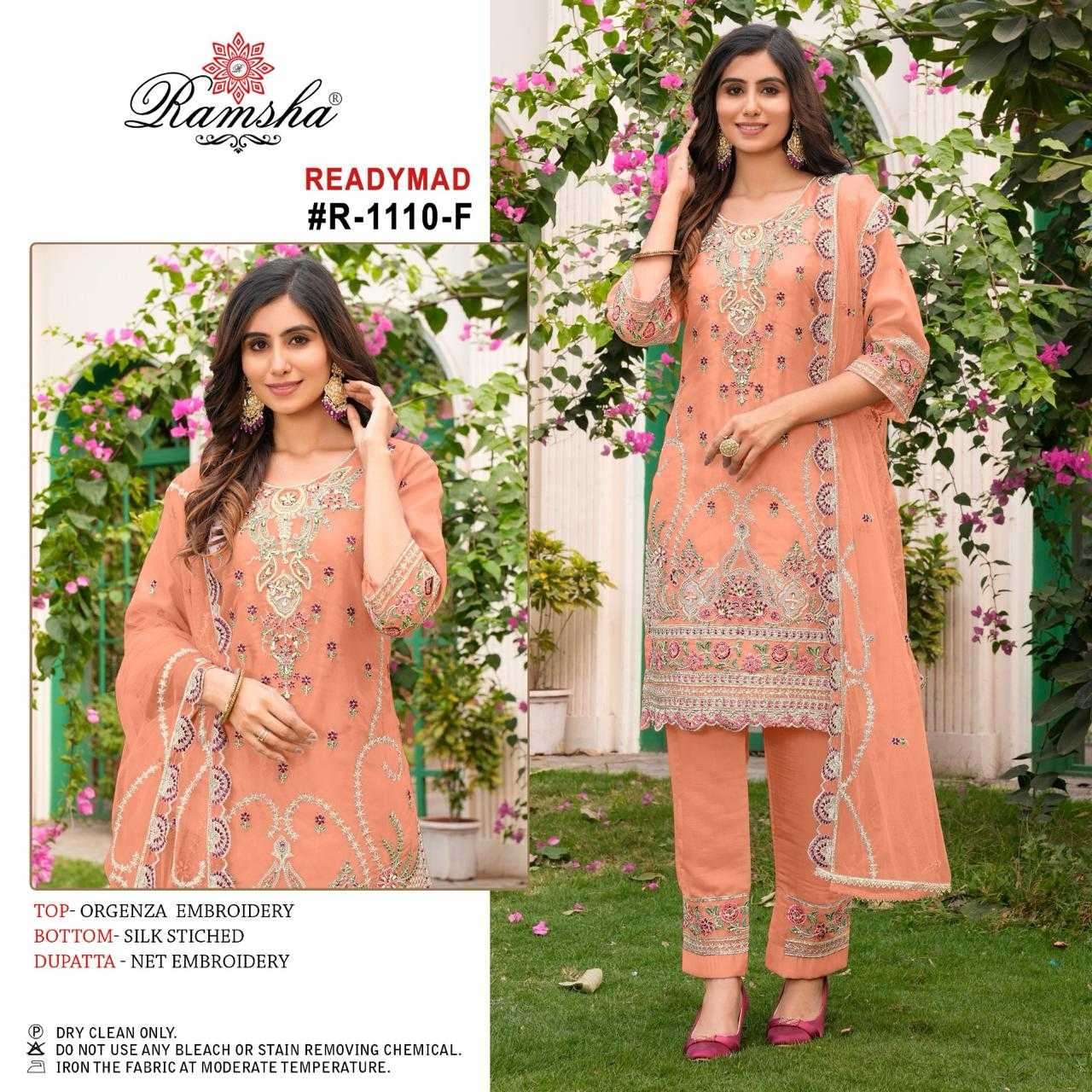 RAMSHA R-1110 NX NEW CHART ORGENZA READYMADE LADIES SUIT ONLINE DELAER SURAT