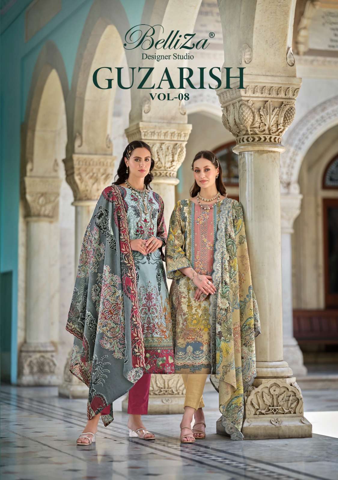 BELLIZA GUZARISH VOL 8 COTTON PRINT SELF EMBROIDERY SUMMER SUIT BUY WHOLESALE SURAT